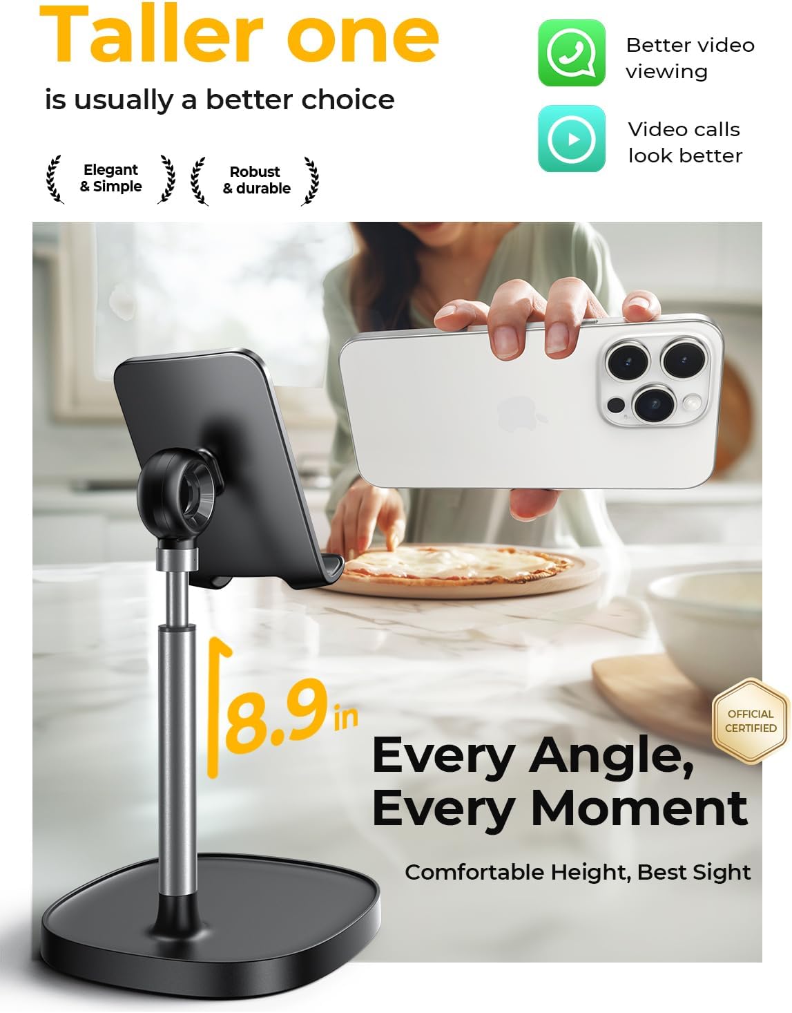 LISEN Mobile Phone Stand Adjustable iPad Stand for Desk – BLACK (3X Stable Weighted Base)