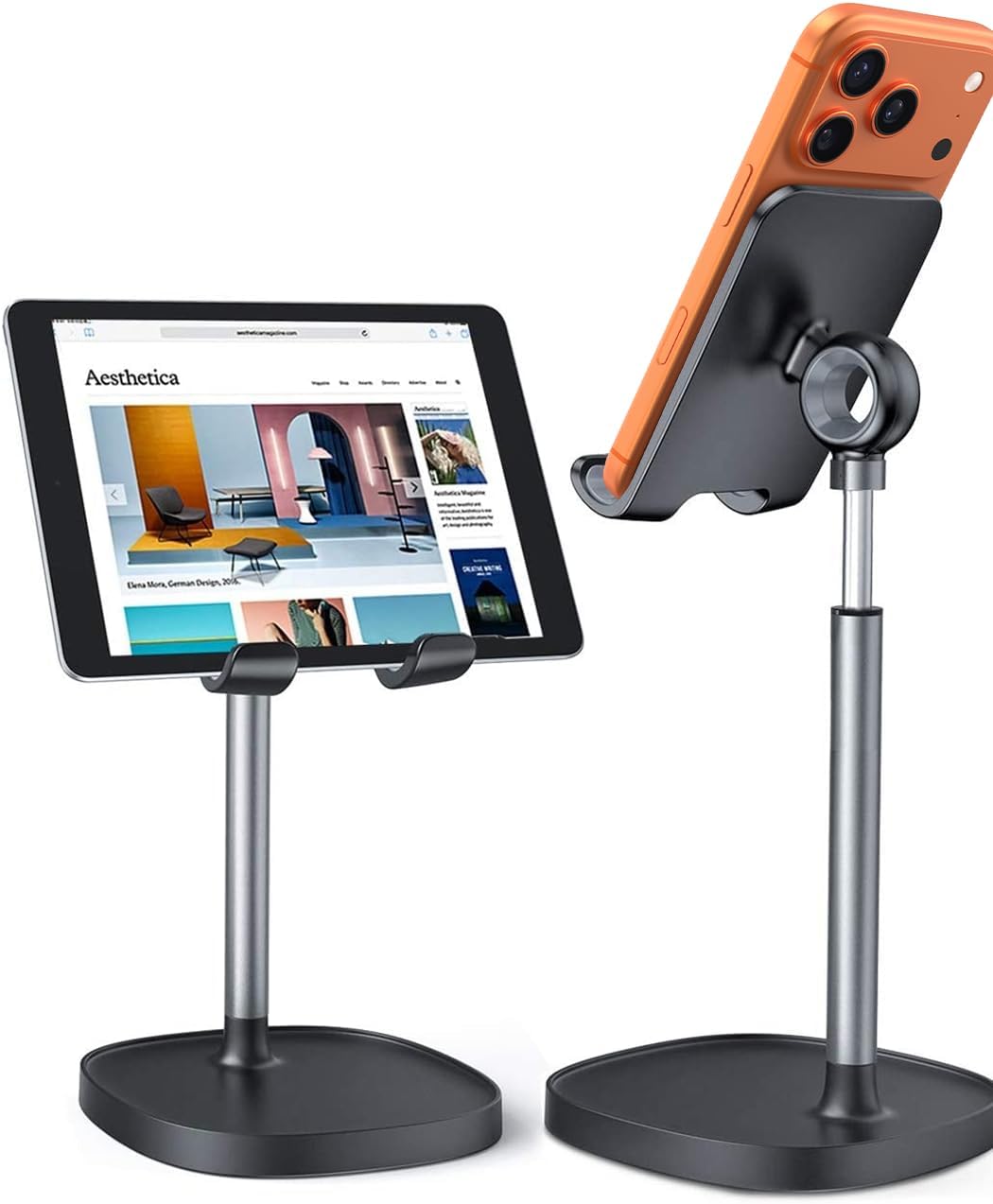 LISEN Mobile Phone Stand Adjustable iPad Stand for Desk – BLACK (3X Stable Weighted Base)