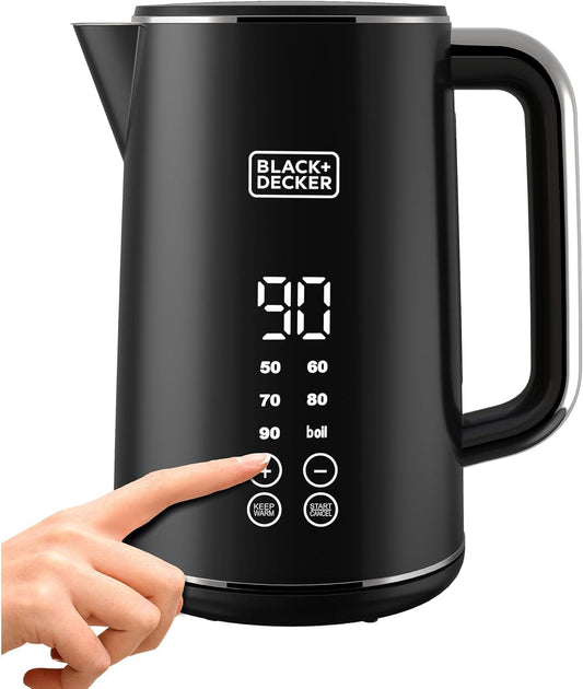 BLACK+DECKER Digital Kettle 2200W, 1.7L – Touch Screen, 6 Preset Temperatures, Double Wall, LED Display, Auto Shut-Off