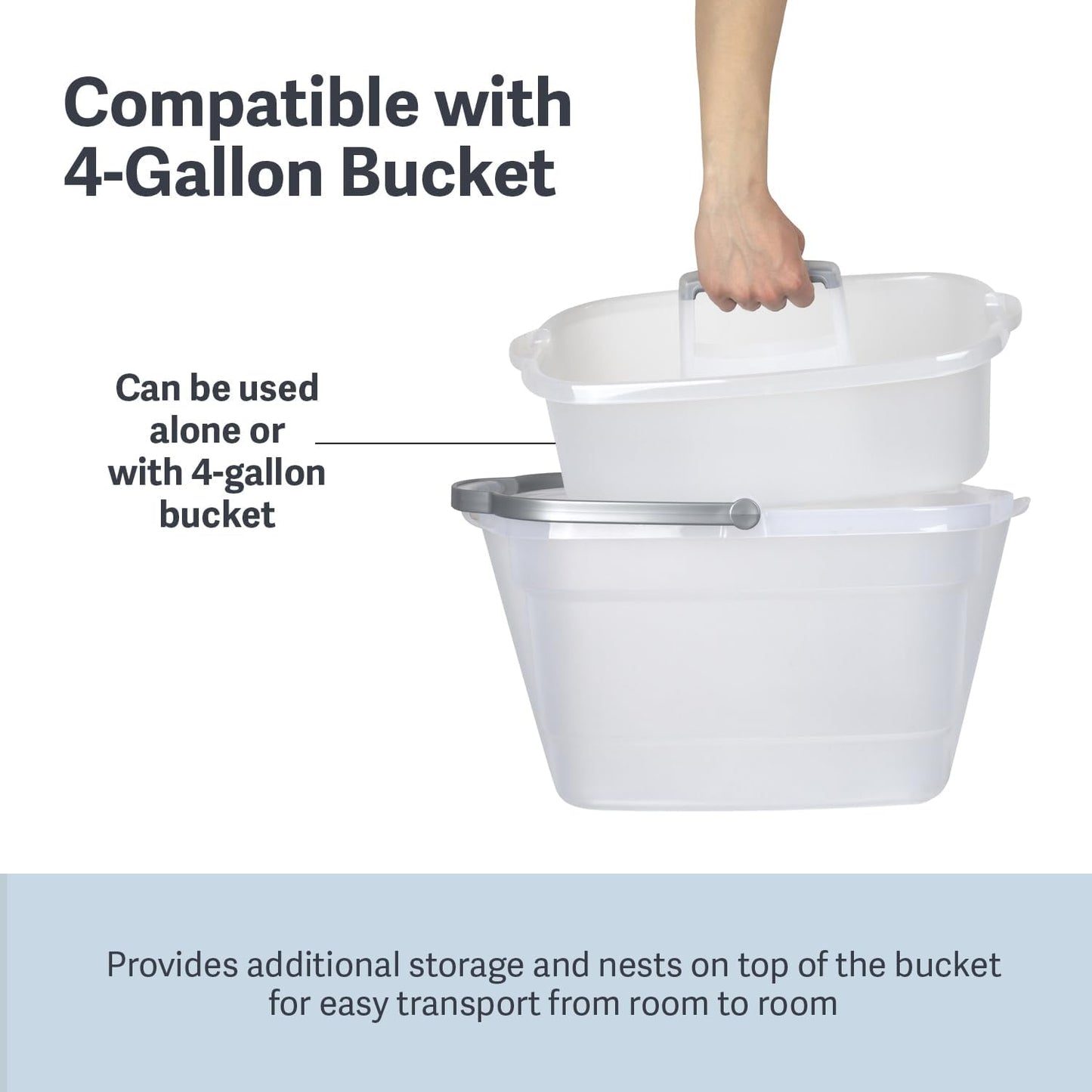 Casabella Cleaning Handle Bucket Rectangular Storage Caddy – Clear/Silver, 1.5 Gallons**