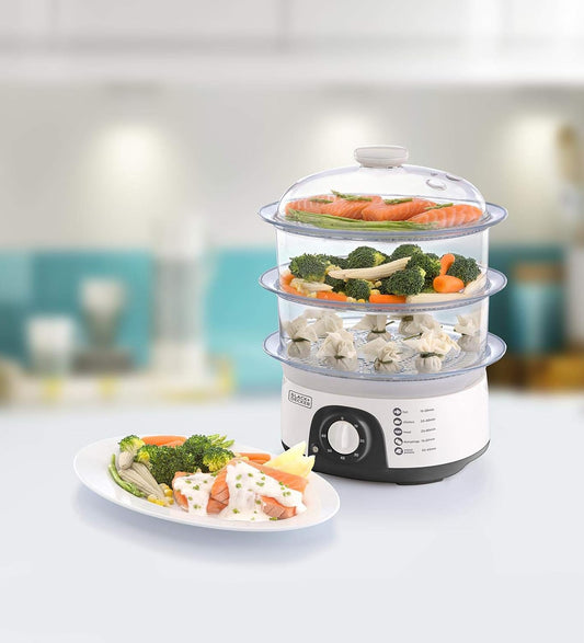 BLACK+DECKER Food Steamer, 775W, 10L, 3-Tier Detachable Design – Quick & Easy Healthy Meal